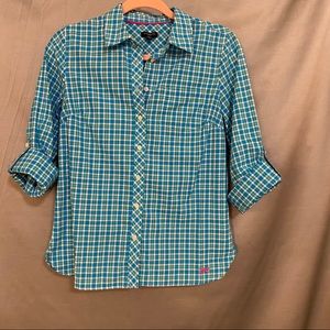 Talbots Teal Plaid Button Up in size Small Petite.